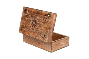 Handmade Carved Mango Wood Decorative Storage Box With Hinged Lid Floral Design Jewelry Organizer For Home Decor And Gifts