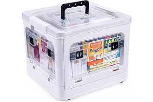 18QT Plastic Foldable Double Tier Medicine Storage Box with Handles
