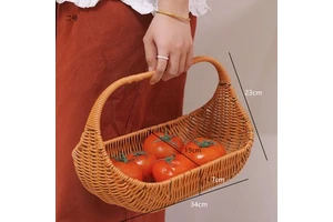 Modern Wicker Rattan Plastic Storage Basket with Handle for Bread Fruits Picnic & Outdoor Food Storage