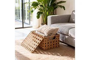 Best Seller Rectangle Handmade Woven Rattan Storage Basket Rattan Basket With Lid Rattan Hamper for Picnic Storage Basket