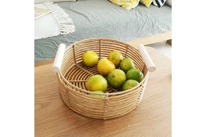 Handwoven Circle artificial Rattan Wicker Basket with handle Style for Fruit Bread Storage or Desktop Organizer