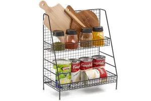 Manufacture 2-Tier Foldable Metal Wire Organizer Rack Countertop Organization Basket Storage Shelf for Kitchenware Bathroom Use