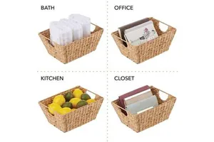 Rattan Woven Fruit Basket Oval Vinyl Wicker Storage Baskets Hollow Decorative Funny Laundry Open Weave Water Hyacinth