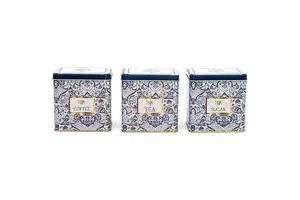 Kontensan Rectangular Metal Storage Set 80x 120 mm (Set of 3) Azulejo-Inspired Blue White Decorative Pattern Azulejos Design