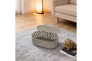 Eco-Friendly Home Decorative Handwoven Metal Storage Basket Colorful Oval Pattern Rattan Basket Multifunctional