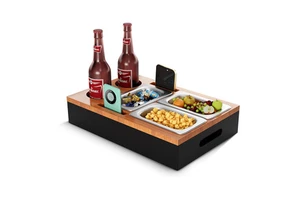 Custom Wood Bed Sofa Armrest Table Snack Drink Console Caddy Box Coffee Bar Organizer Tray Bamboo Couch Cup Holder