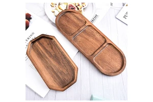 Acacia Wood Breakfast Bread Tray,Modern Style BPA Free Wooden Dish,Afternoon Tea Plate For Snack Tray Hotel,Party,(Multi-Size)