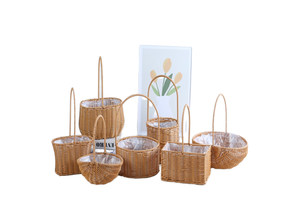 Portable Outdoor Picnic Basket Home Decorative Storage Woven Flower Pot Hand-Held Rattan Wicker Accompanying Floral Gift Basket