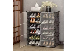 12-Level Plastic Shoe Storage Cabinet 36-Pair Organizer for Bedroom Closet Hallway or Entrance