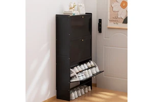 Ultra-thin Adjustable Flipped Shoe Cabinet Multi-layer Narrow Shoe Rack Entryway Storage Organizer for Small Apartment Hallway