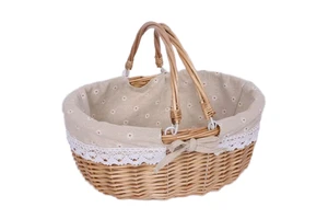 Natural Wicker Picnic Basket with active Handles and Lining fabric Multi-Purpose Rattan Storage Bin travel functional products