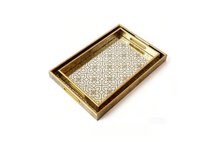 Durable Plastic Table Serving Tray with Handles Tea Serving Tray Storage Vanity Tray for Snacks Makeup Organizer