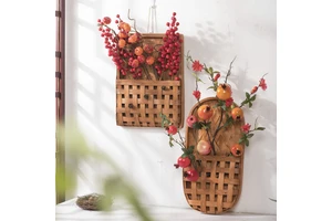 Indoor Wooden Hanging Basket Wall Decor Pastoral-Style Creative Storage and Floral Display Basket