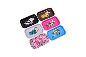 Wholesale OEM Logo 18*13cm 7*5 Inch Rectangle Rolling Tray Custom In Stock Metal Herb Tin Full Print Rolling Tray
