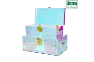 Luxury Set of 2 Iridescent Acrylic Storage Trunks with Gold Lock and Studs for Home Decoration Gift Packaging Gift Collection