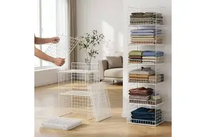 4/5/6/7-Tier Stackable Closet Organizers And Storage Shelves Foldable Closet Shelf Organizer System Stackable Storage Bins
