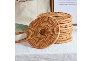 Handmade Natural Rattan Coasters For Drinks Wicker Boho Coasters Woven Coasters For Drinks Round Straw Trivet For Teacup