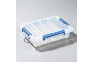 Medium Depth Transparent Parts Organizer Box Blue Clasp for Screws Fasteners Components