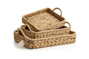 Handwoven Water Hyacinth Storage Baskets For Toilet, Living Room, Nursery Organization Natural Rectangular Versatile Baskets