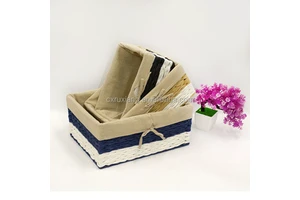 Set of 3 Elegant Rattan Rope Woven Colored Storage Bread and Picnic Baskets with Handles