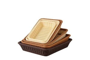 Rectangular Plastic Wicker Rattan Woven Breadfruit Basket Rattan-Like Storage Organizer