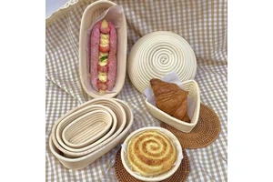 Round Natural Rattan Bread Fermentation Basket Wicker Handmade Bread Proofing Rattan Basket Set