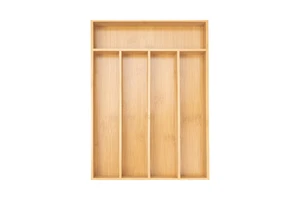 5-Slot Natural Bamboo Single Tableware Holder Flatware Organizer Tray Home Kitchen Glossy Finish Storage Trays Sustainable