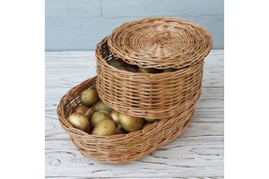 Best-selling Rattan Wicker Onions and Potatoes Storage Basket for Kitchen Vegetables Basket with Lid Organizer Made in Vietnam