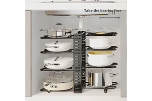Best-selling 5-layer Foldable Metal Rectangular Standing Type Pot Rack Multifunctional Kitchen Storage Rack Movable Cabinet