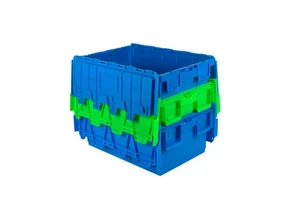Heavy Duty Nestable Plastic Round Trip Totes Storage Box Container in Blue Yellow Red Green Color