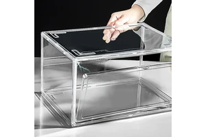 Transparent Plastic Sneaker Stackable Shoe Storage Boxes Drop Front Acrylic Drawer Type Magnetic Clear Shoe Box