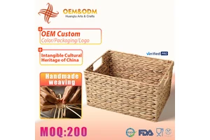 Natural Rattan Weaving Water Hyacinth Seagrass Bamboo Rattan Picnic Storage Laundry Baskets With Handle Living Room Organizers