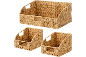 Pantry Baskets For Organizing Basket With Built-in Handles Handwoven Water Hyacinth For Shelves Storage Handwoven Shelf Baskets