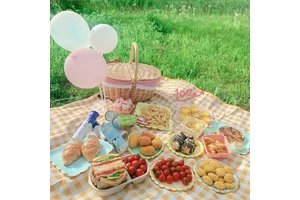 Rattan Basket with Liner Women Rivet Weave Straw Gift and Picnic Basket Natural Handmade Storage Basket