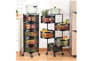 Kitchen Storage Rack 3/4/5 Tier Rack Rotatable Storage Vegetable Basket 360 Degree Rotating Baskets Rack With Wheels