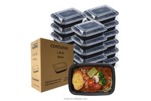 Factory Shipping Microwave Safe Tight Seal Meal Prep Containers Takeaway Box Transparent Lid Food Plastic Black Food Packaging