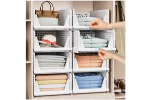 Stackable Closet Organizer Box Plastic Storage Basket Foldable Closet Storage Basket For Wardrobe
