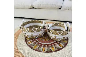 Eco-Friendly European Style Handwoven Rush Grass Basket Multi-Style Outdoor Storage with Cotton Rope Accents Bamboo Material