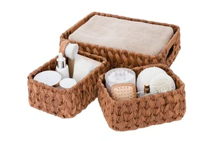 Rattan Basket Supplier 3 Pieces Set PE Rattan Woven Wicker Basket Plastic Bread Storage Fruit Basket