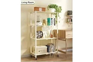 Three-Layer Folding Metal Trolley Storage Rack Kitchen Storage Holders Standing Type Floor Stand Shelf Household