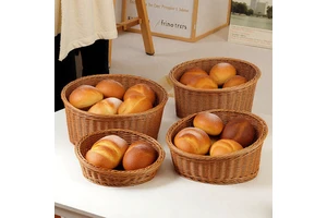 Wicker Handwoven Fruit Basket Set Round Bread Baskets for Kitchen Storage Natural Rattan Serving Bowls Flower Pot