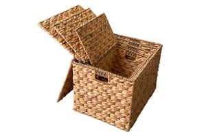 High Quality Light Brown Wicker Tray Handwoven Basket Bag with Water Hyacinth Pattern Natural Source Vietnam Home Decor