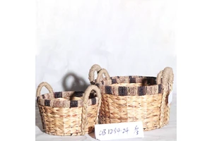 Handwoven Rustic Water Hyacinth Baskets with Built-In Handle Easy-to-Carry Storage Solution for Shelves and Pantry