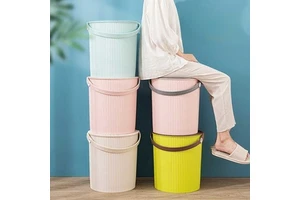 Multi-Functional Thickened Plastic Storage Bucket With Lid Portable Bath Basket Fishing Bucket With Stool For Storage Sitting