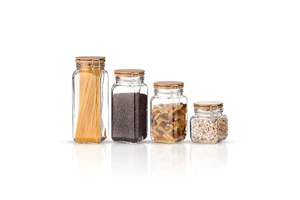 Kitchen Large Storage Jar Bamboo Seal Lid Food Organizer Glass Coffee Container With Clamp Airtight Lock Lid