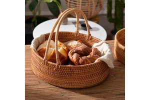 Summer Rattan Timber Party Collapsable Handle Vegetable Fruit Storage Picnic Basket Cane Basket Round With Handle