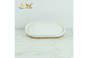 Cement Oval Tray Cement Bathroom Amenity Storage Tray for Hotel and Home