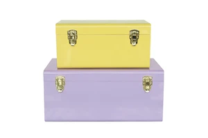 Set of 2 Yellow and Purple Metal Storage Trunks Decorative Trunk Metal for Home Hotel Decoration Gift