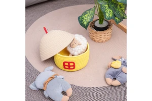Multi-Functional Home Decor Storage Basket Cute Creative Cotton Woven Style House-Shaped Lid Suitable Living Room Bedroom