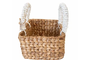 AYRA S Handwoven Water Hyacinth Basket With White Macrame Handles Natural Storage Basket Eco Friendly Home Decor Boho Organizer